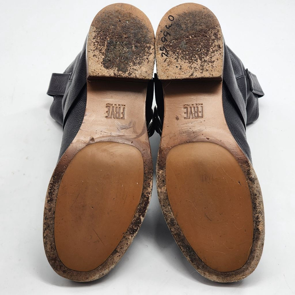 FRYE Ricki Ring Fold Strap Black Leather Ankle Boots Size 7 - Picture 9 of 9